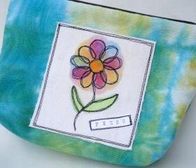  Handmade Clutch, Zippered Bag,Turquoise Blue, Flower