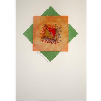  Greeting Card, Mixed Media, Handmade, Peach, Green